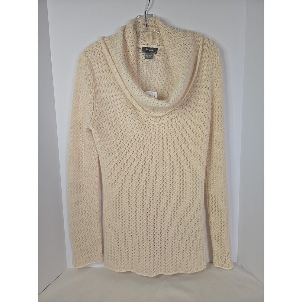 Neiman Marcus Cashmere Knit Cowl Neck Cream Sweater Size L NWT